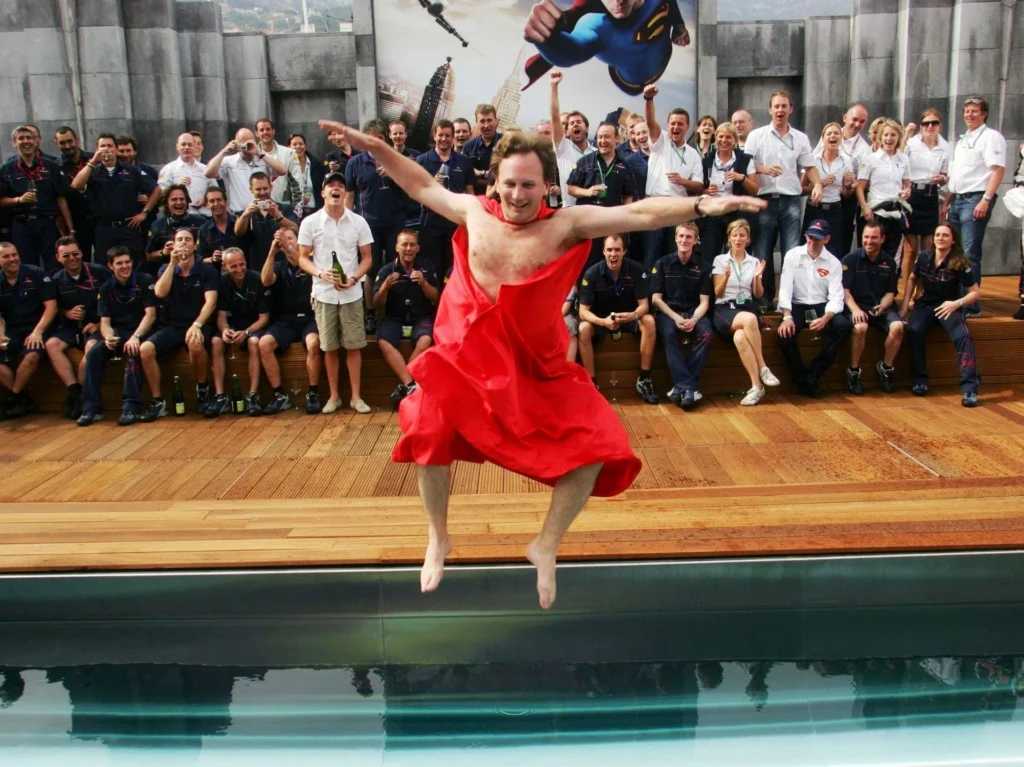 Horner jumped into a swimming pool 