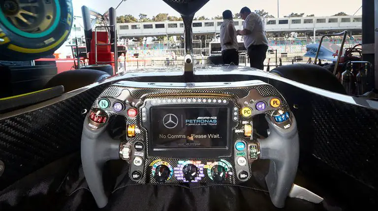 The Formula 1 steering wheel in action