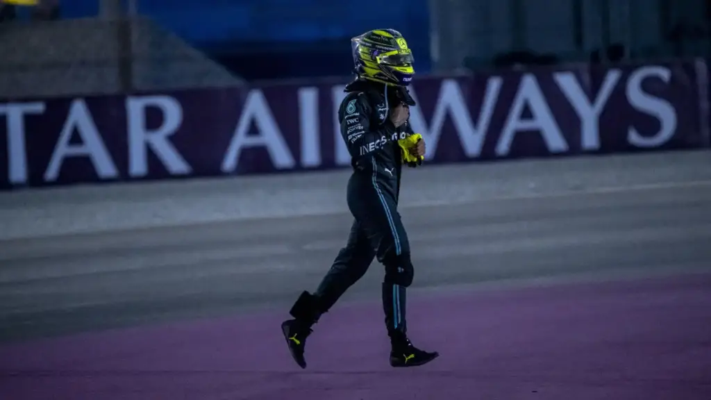 Max Verstappen touching Lewis Hamilton's rear wing in Brazil.
